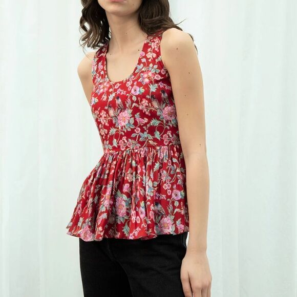 Red Love Birds Print Top M - Picture 1 of 10